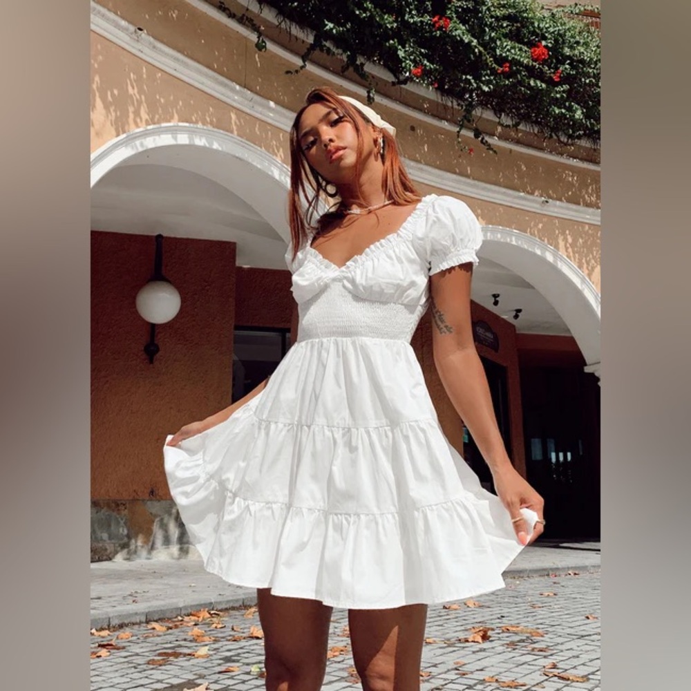 PRINCESS POLLY WHITE PUFF SLEEVE DRESS